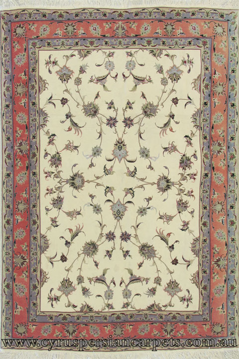Tabriz Oriental Hand Knotted Wool & Silk Rug - Click Image to Close