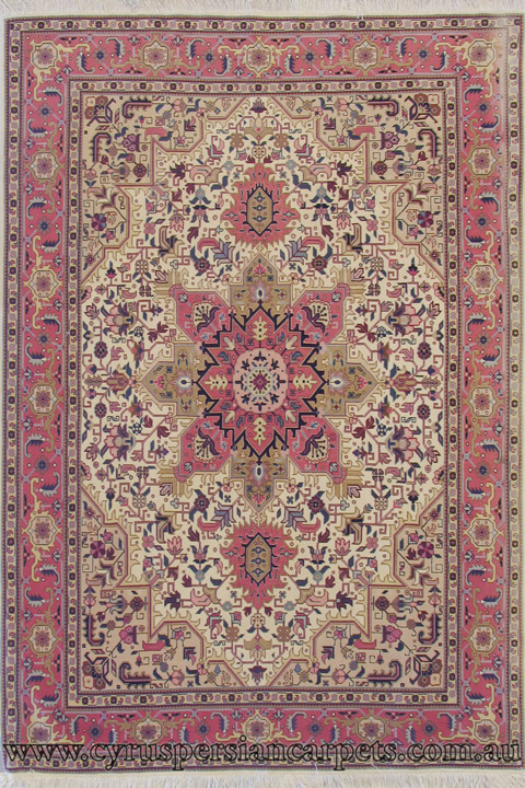 Tabriz Medallion Hand Knotted Wool & Silk Rug - Click Image to Close