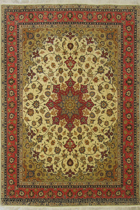 Tabriz Medallion Hand Knotted Wool & Silk Rug - Click Image to Close