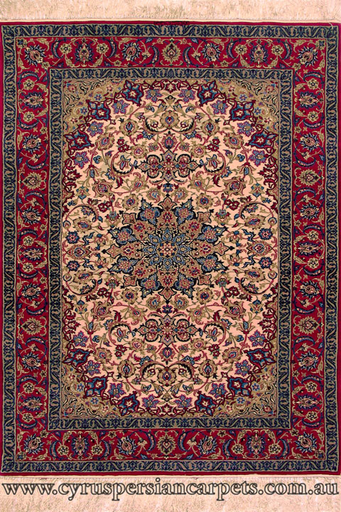 Isfahan Medallion Hand Knotted Wool & Silk Rug - Click Image to Close