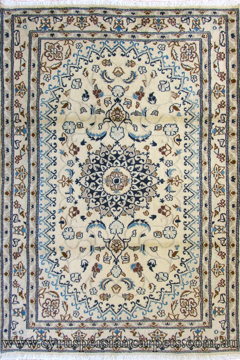 Nain Tabas Medallion Hand Knotted Wool & Silk Rug - Click Image to Close