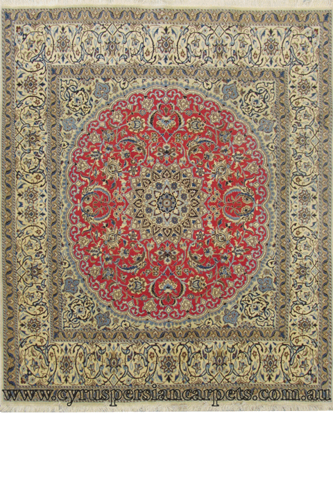 Nain Tabas Medallion Square Hand Knotted Wool Rug - Click Image to Close