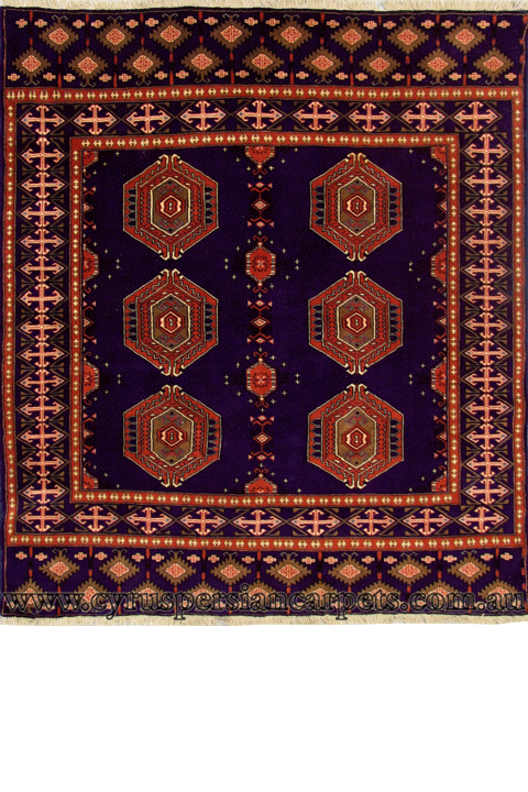 Turkomen Geometric Square Hand Knotted Wool Rug - Click Image to Close