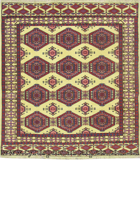 Turkomen Geometric Square Hand Knotted Wool Rug - Click Image to Close