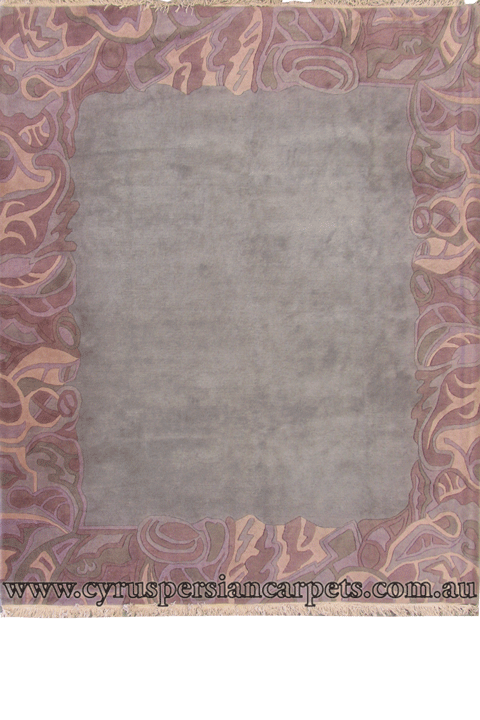 Nepal Hand Knotted Modern Border Wool Rug - Click Image to Close