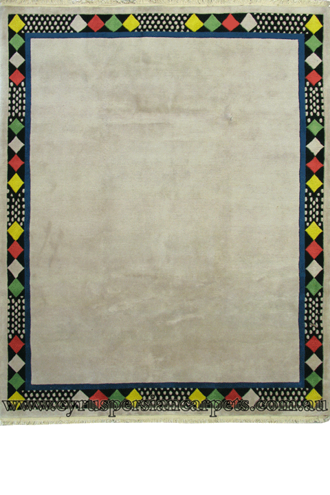 Nepal Hand Knotted Modern Border Wool Rug - Click Image to Close