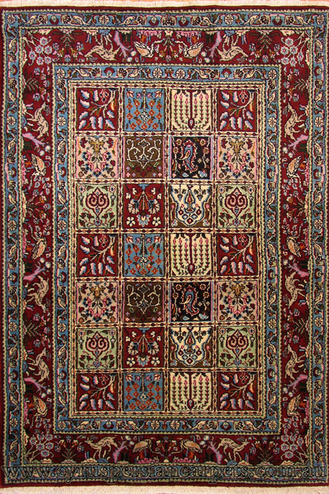 Moud Square Pattern Hand Knotted Wool & Silk Rug - Click Image to Close
