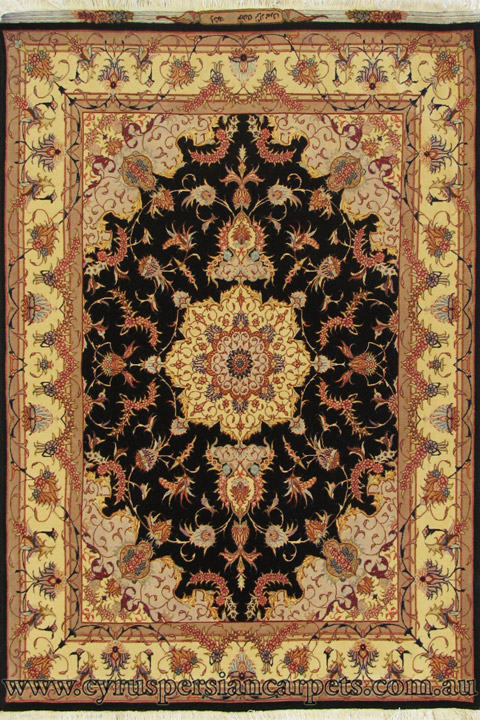 Tabriz Medallion Hand Knotted Wool & Silk Rug - Click Image to Close