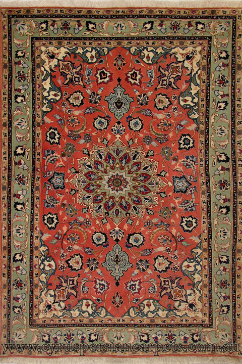 Tabriz Medallion Hand Knotted Wool & Silk Rug - Click Image to Close