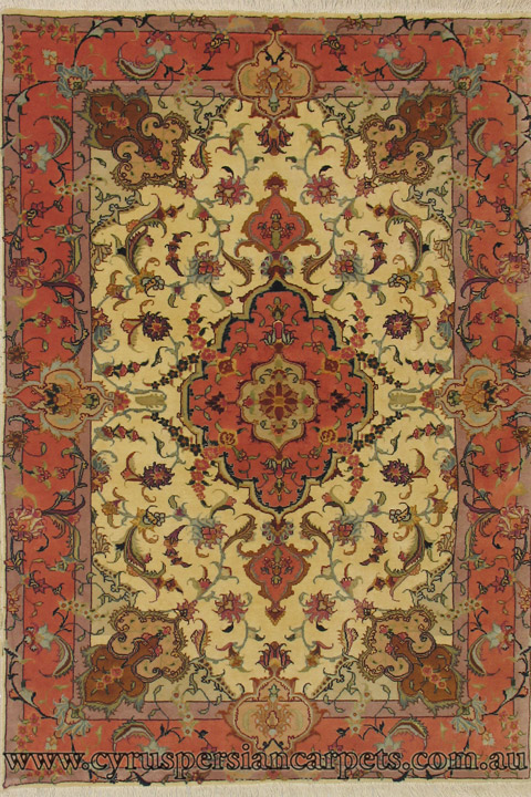 Tabriz Medallion Hand Knotted Wool & Silk Rug - Click Image to Close
