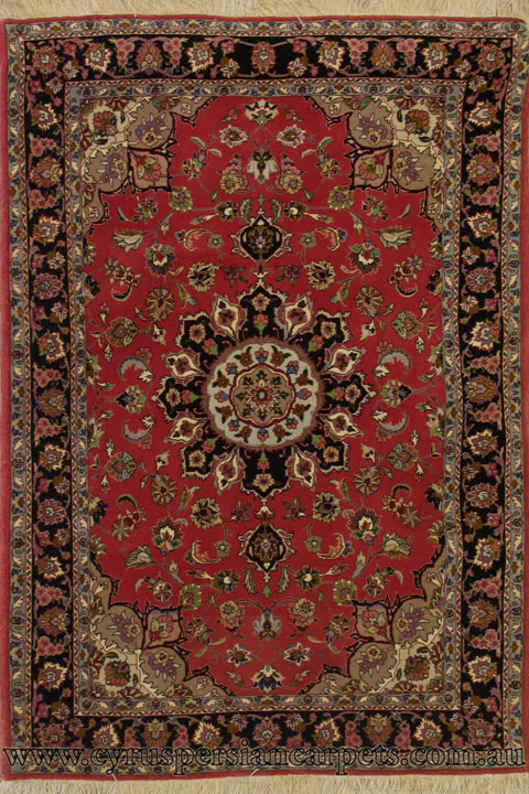 Tabriz Medallion Hand Knotted Wool & Silk Rug - Click Image to Close