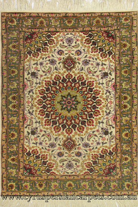 Tabriz Medallion Hand Knotted Wool & Silk Rug - Click Image to Close