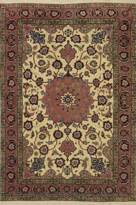 Tabriz Medallion Hand Knotted Wool & Silk Rug - Click Image to Close