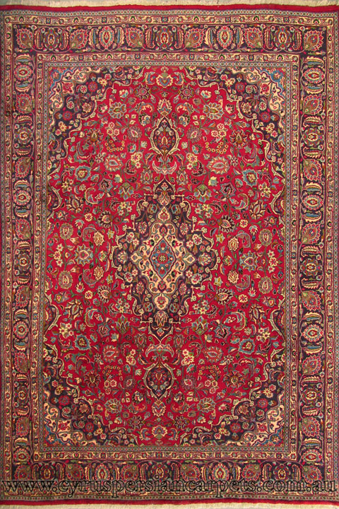 Kashan Medallion Hand Knotted Wool Rug - Click Image to Close