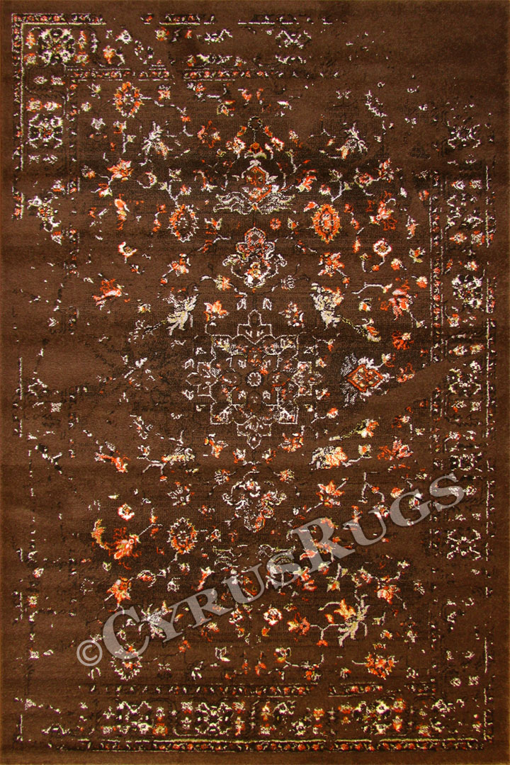 Barcelona Modern Floral Rug 5854 Coffee Brown - Click Image to Close