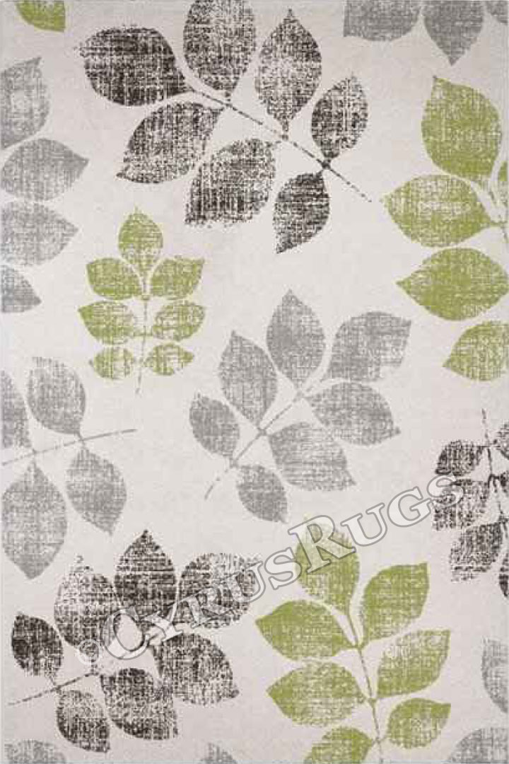 Barcelona Modern Leaf Pattern Rug 4718 Paper White Green - Click Image to Close