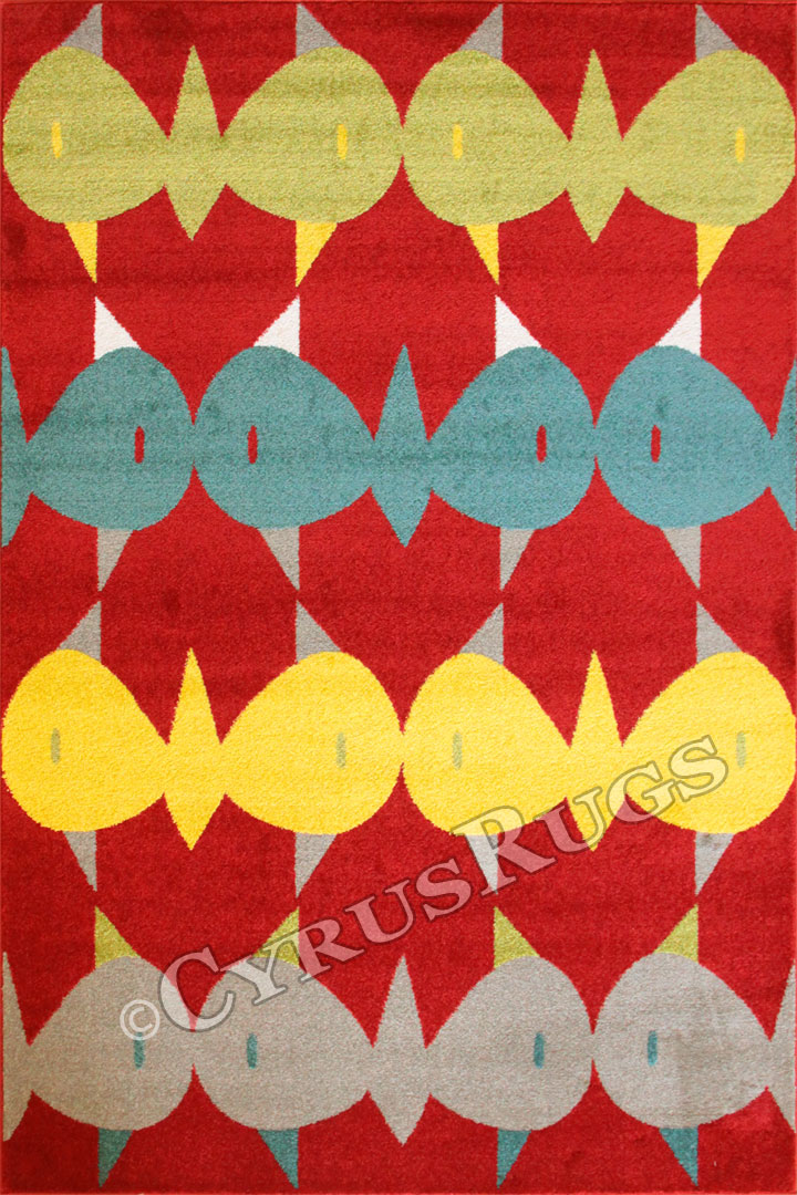Boston Modern Abstract Fish Rug A299A Red Red - Click Image to Close