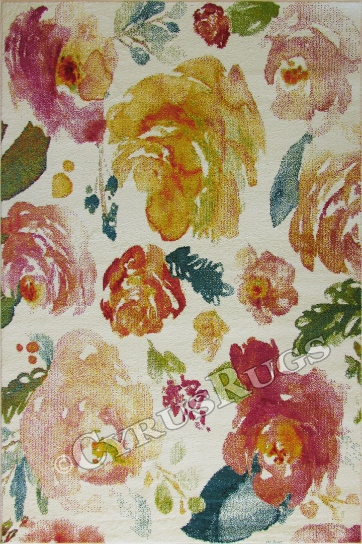 Esatto Modern Floral Rugs M427A White White - Click Image to Close