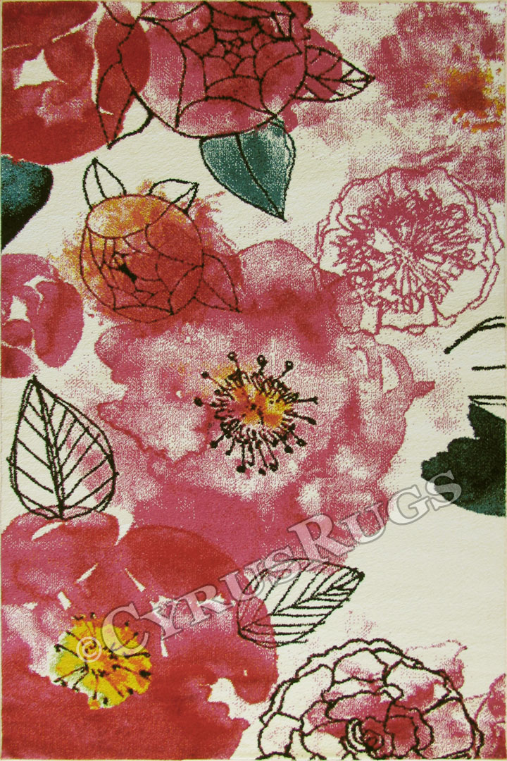 Esatto Modern Floral Rugs M428A White Violet - Click Image to Close