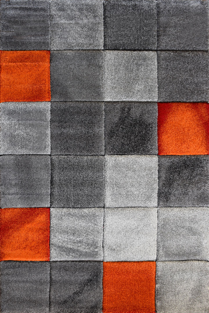 Love Modern Square Pattern Rugs 22064 Orange Topaz - Click Image to Close