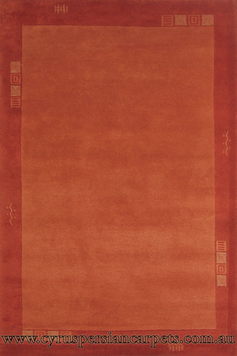 Indo Nepal Wool Modern Border Rug 526 Rust - Click Image to Close