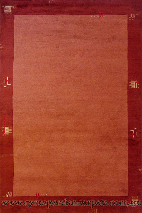 Indo Nepal Wool Modern Border Rug 528 Rust - Click Image to Close