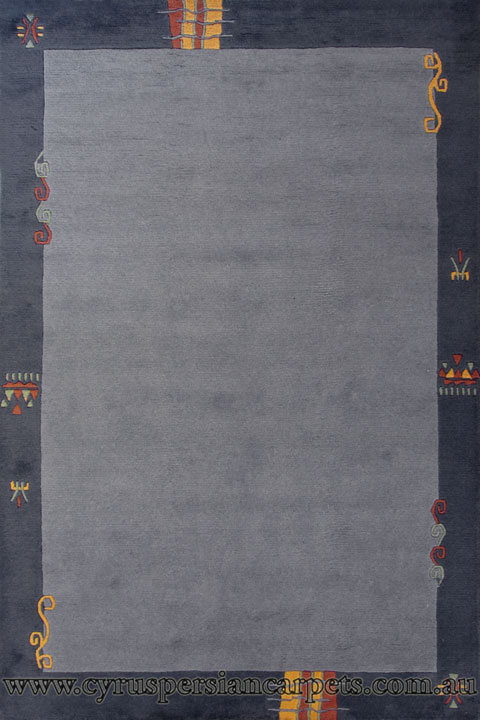 Indo Nepal Wool Modern Border Rug 529 Blue - Click Image to Close