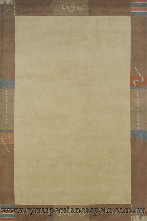 Indo Nepal Wool Modern Border Rug 536 Beige - Click Image to Close