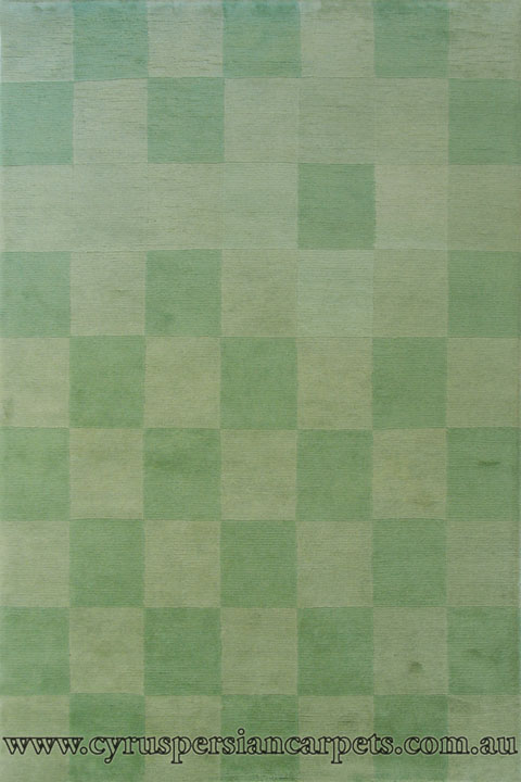 Indo Nepal Wool Modern Check Rug 556 Green - Click Image to Close
