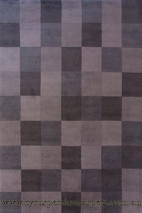 Indo Nepal Wool Modern Check Rug 556 Grey - Click Image to Close