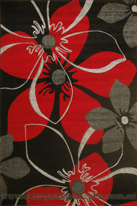 Nevada Modern Floral Rug 6540A Black Red - Click Image to Close