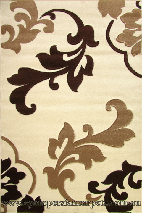 Paris Modern Floral Rug 5443 Ivory Brown - Click Image to Close