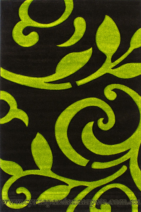 Paris Modern Floral Rug 5124 Black Green - Click Image to Close