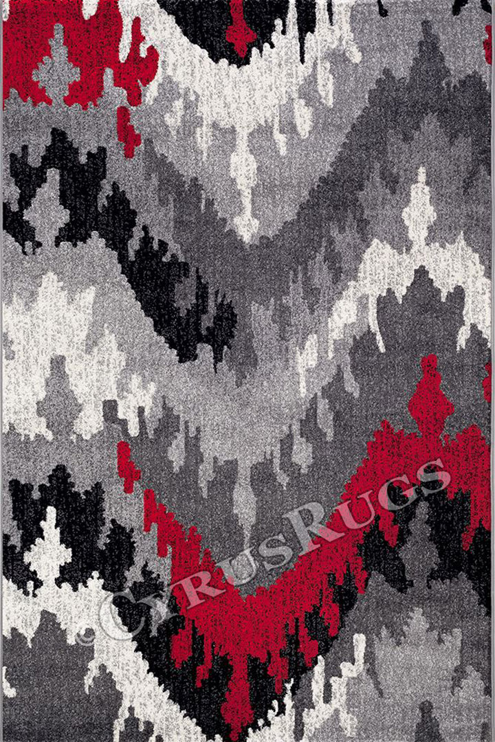 Renzo Modern Abstract Rugs 4101 Light Grey Red - Click Image to Close