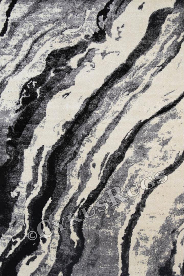Renzo Modern Abstract Rugs 4170 White Black - Click Image to Close