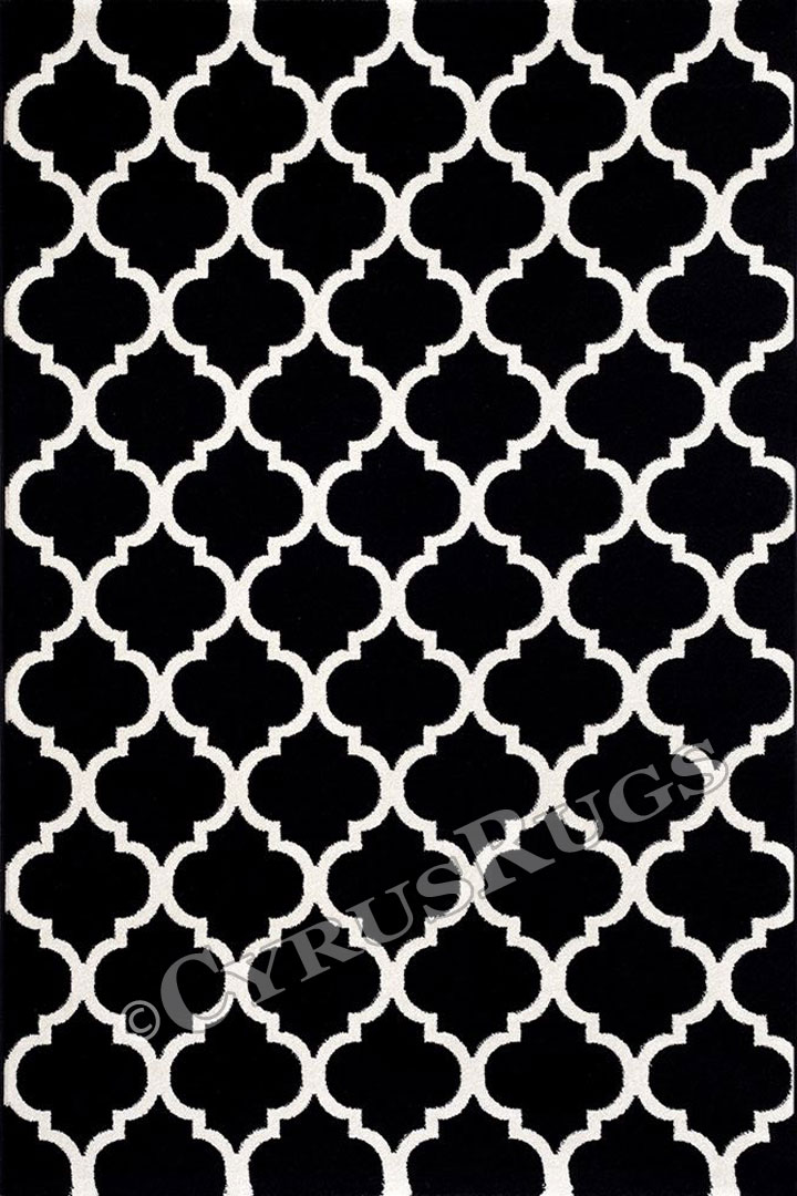 Renzo Modern Trellis Rugs 4000 Black White - Click Image to Close