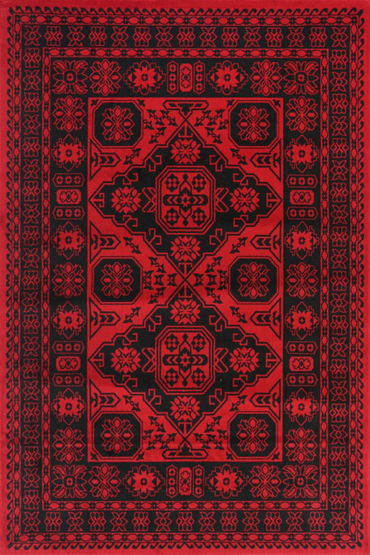 Ellie Contemporary Afghan Pattern Rugs 2430A Red Red - Click Image to Close