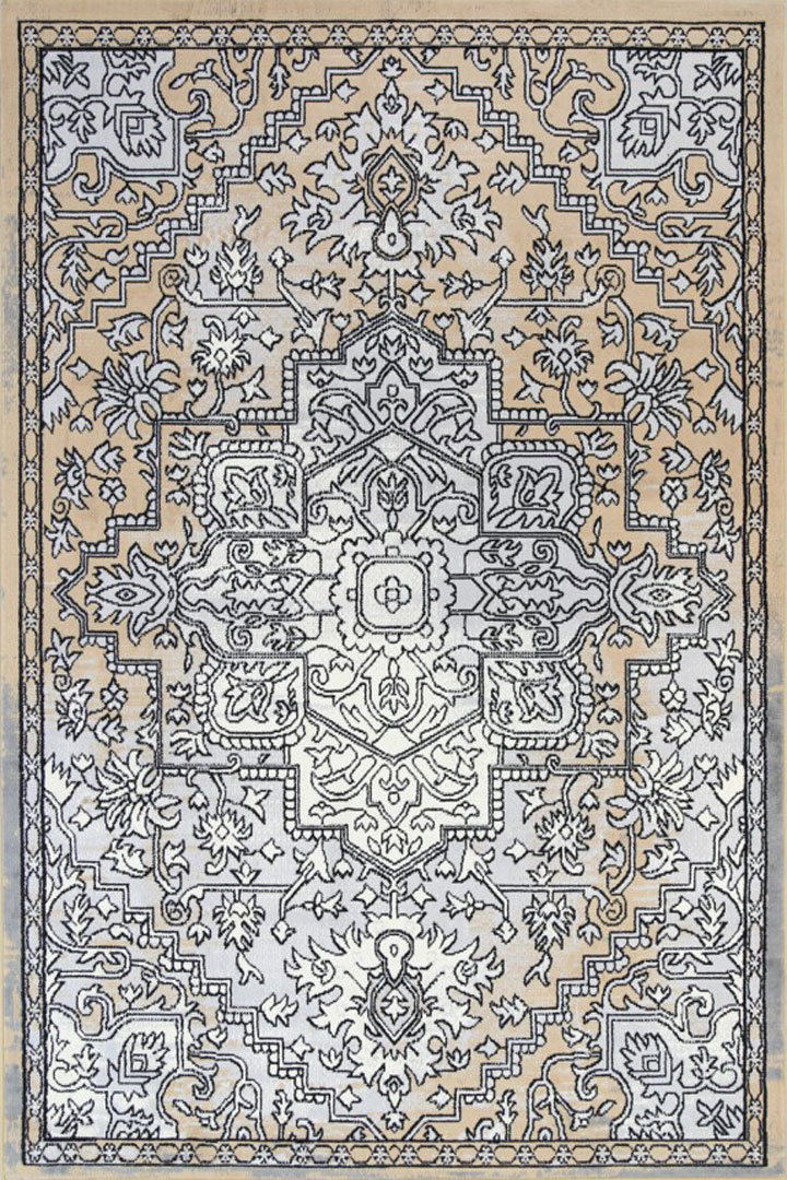 Ellie Contemporary Medallion Rugs 2490A L.Grey Beige - Click Image to Close