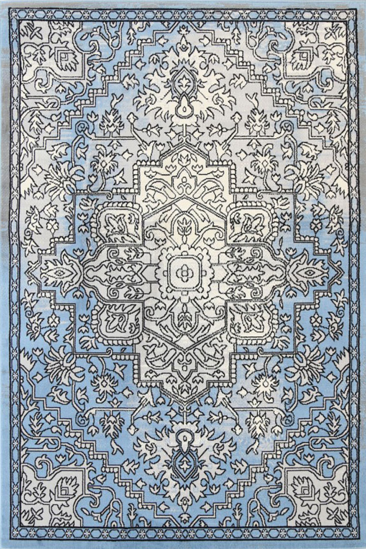 Ellie Contemporary Medallion Rugs 2490A L.Grey L.Blue - Click Image to Close