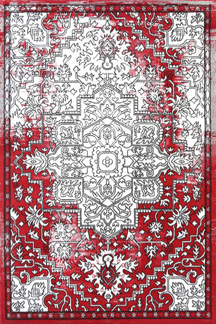 Ellie Contemporary Medallion Rugs 2490A L.Grey Red - Click Image to Close