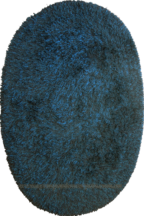 Oval Plain Shaggy Rug Blue - Click Image to Close