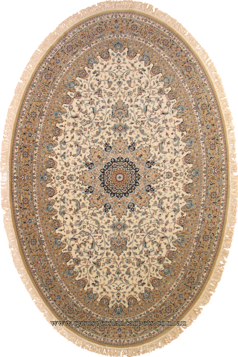 Tehran Traditional Oval Rug 750201 Cream - Click Image to Close