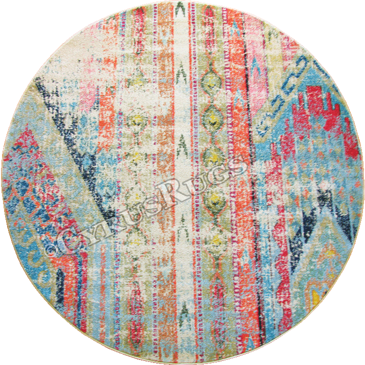 Kaleidoscope Distressed Round Rug E228B Multi Color - Click Image to Close
