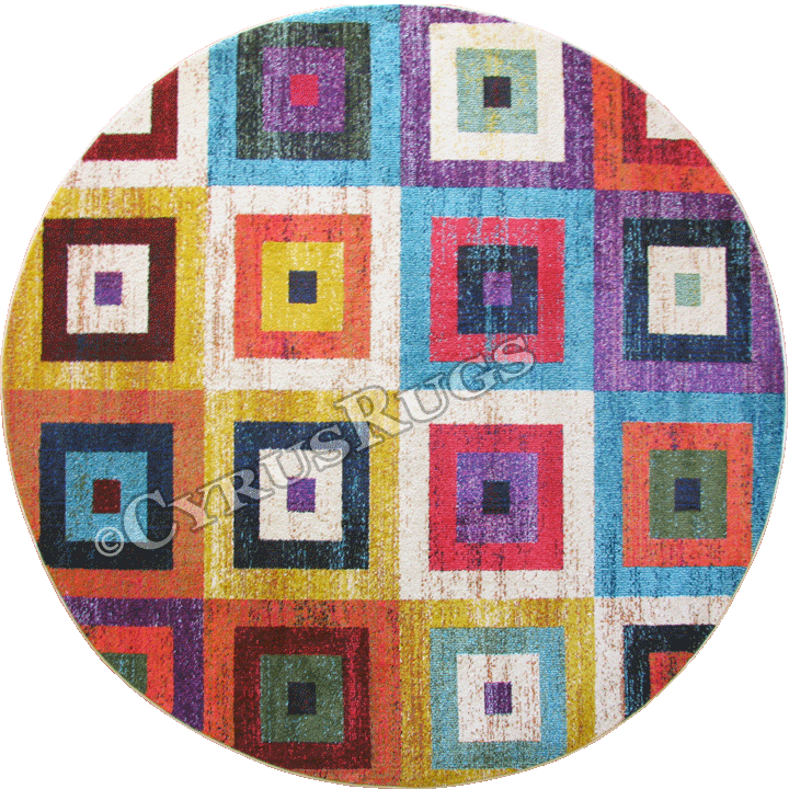 Kaleidoscope Square Pattern Round Rug B446A Multi Colour - Click Image to Close