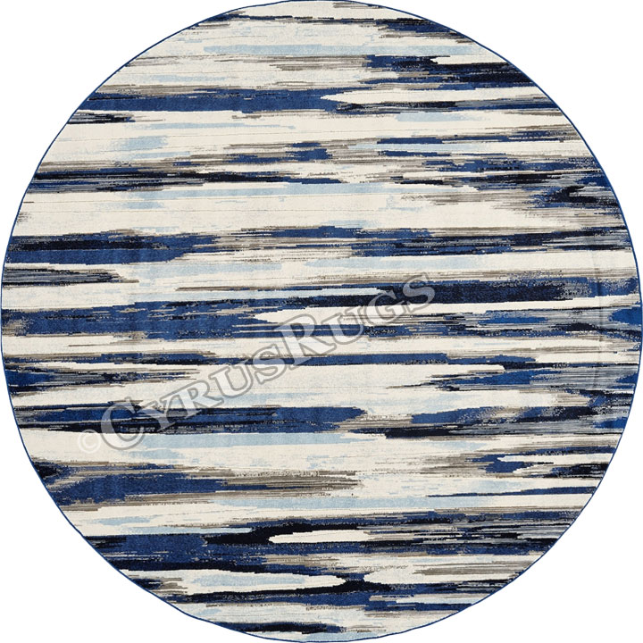 Mayson Contemporary Round Striped Rugs 3468F Sand CBlue - Click Image to Close