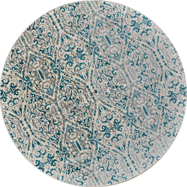 Mayson Contemporary Round Floral Rugs 3466F Sand Aqua - Click Image to Close