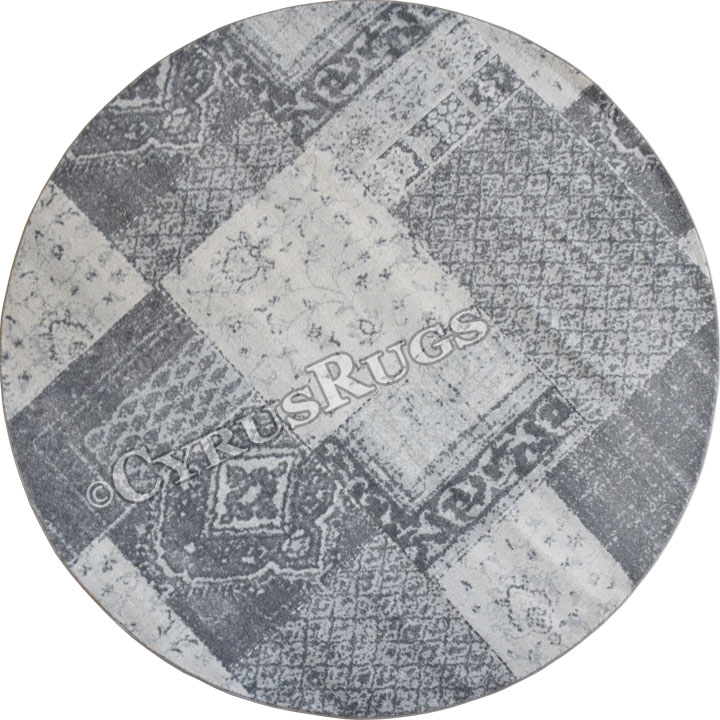 Morocco Square Pattern Round Rug 0W422 Grey Grey - Click Image to Close