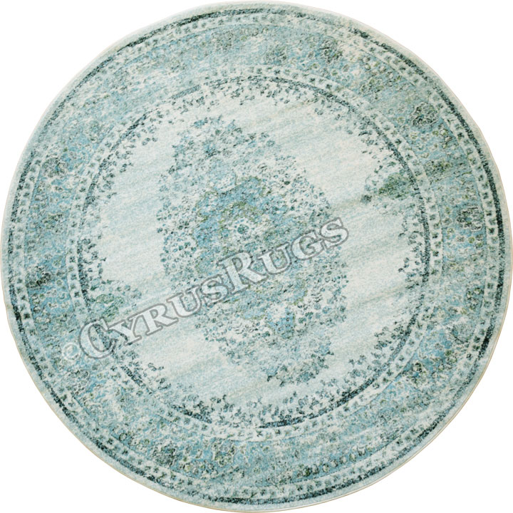 Morocco Medallion Round Rugs 0W06200 Cotton Aqua LJ - Click Image to Close