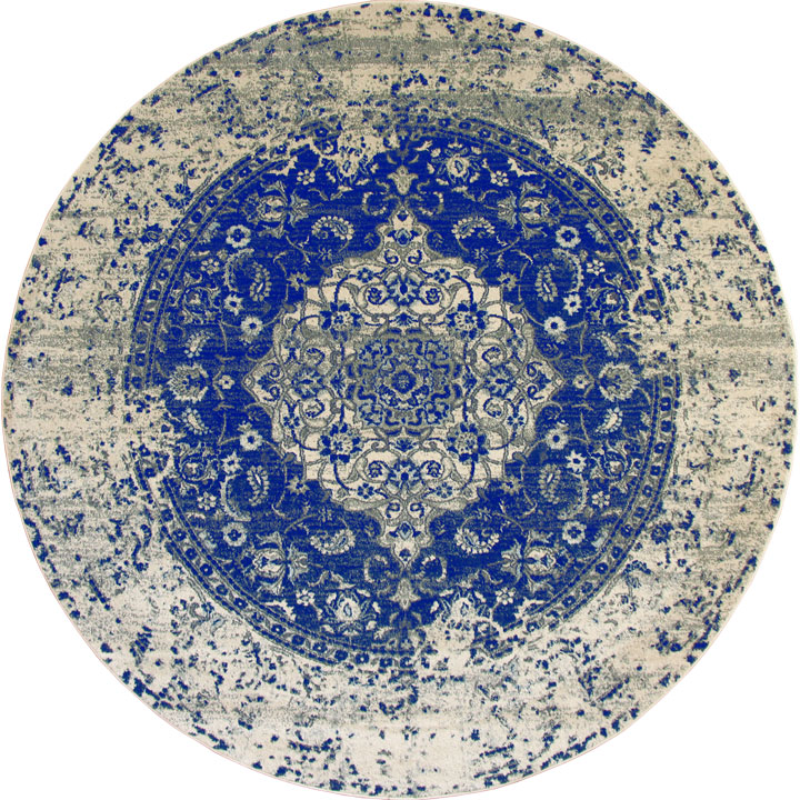 Morocco Medallion Round Rugs 79500 Chine Blue Cotton - Click Image to Close