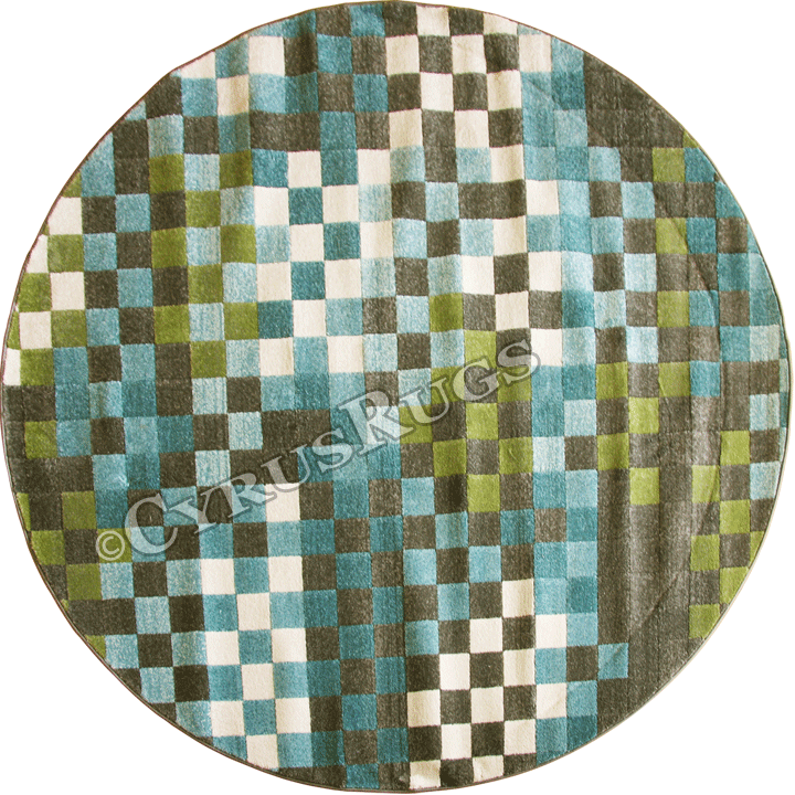 Morocco Sqaure Pattern Round Rug 0W416 Aqua Multi LJ - Click Image to Close